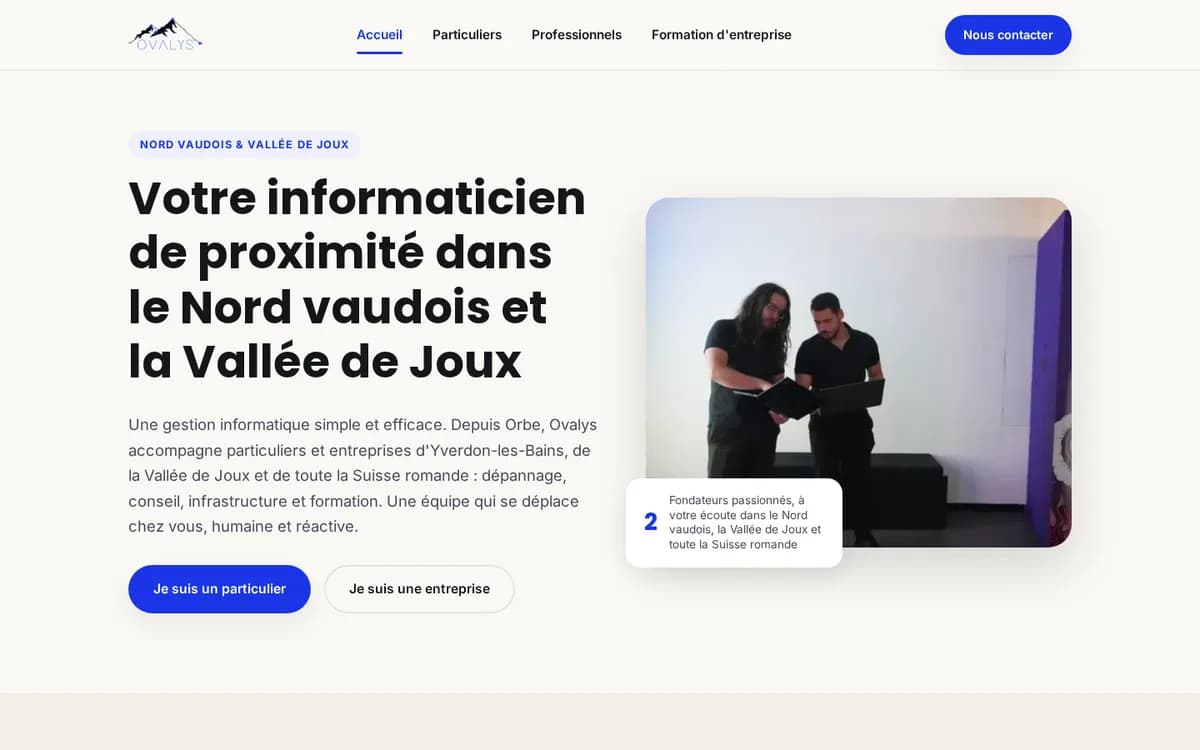 Page d'accueil du site Ovalys